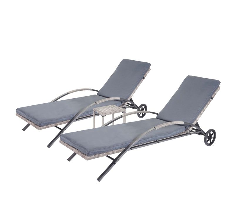 2x Chaises Longues Hwc-e27 En Polyrotin ~ Gris, Coussins Gris Foncé