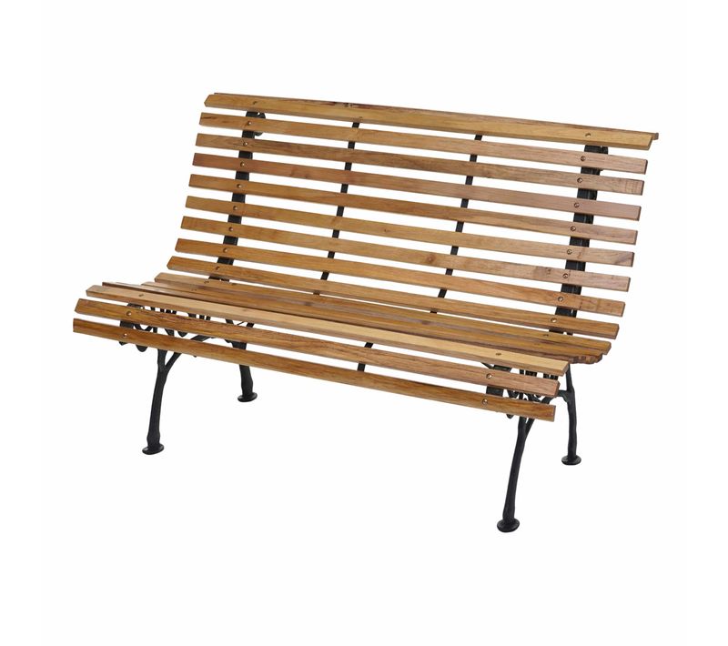 Banc De Jardin Hwc-f97, Banc En Bois, Fonte, 3 Places, 122cm, 22kg ~ Marron Clair