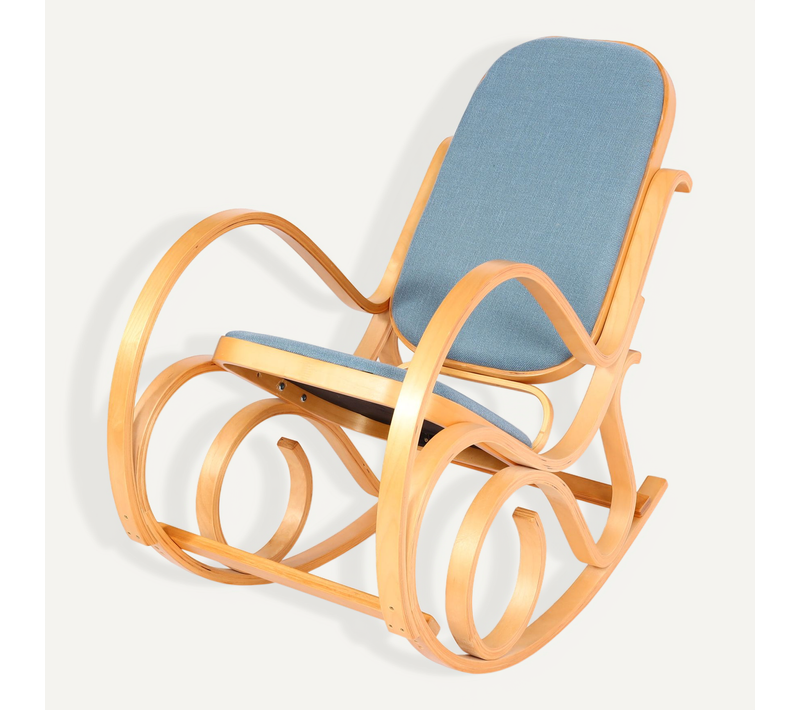 Fauteuil à Bascule M41, Fauteuil TV, Bois Massif ~ Aspect Chêne, Bleu