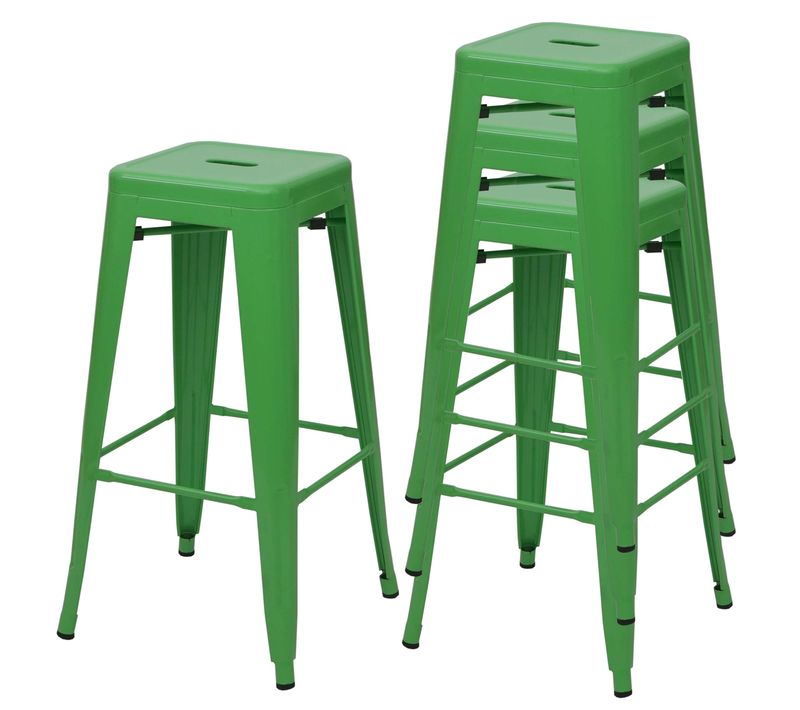 4x Tabouret De Bar Hwc-a73, Pour Comptoir, Métal, Style Industriel, Empilable ~ Vert