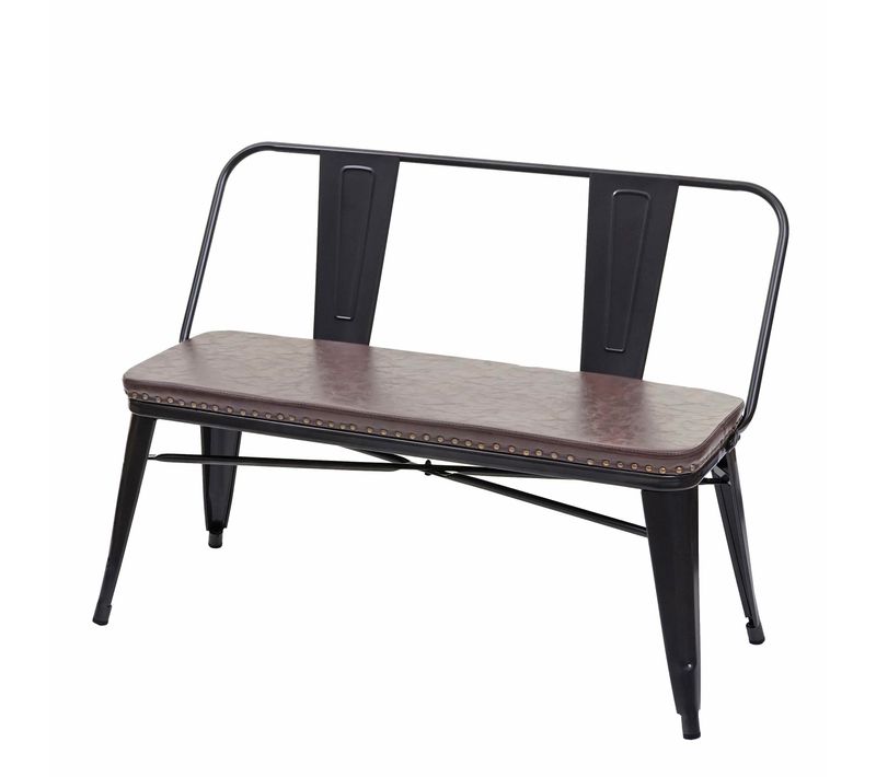 Banc à 2 Places Hwc-h10 Design Industriel-vintage Simili Noir-marron
