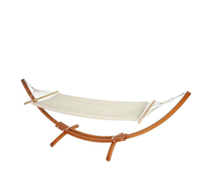 Hamac Avec Support Hwc-j46 Jusqu'à 200kg Bois Fsc 320 cm Marron Tissu Creme-blanc