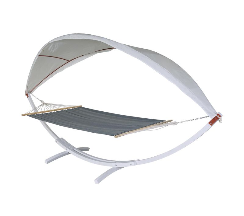 Hamac Hwc-j47, Jusqu'à 200kg Cadre En Bois - Fsc 420 cm 2 Personnes Blanc Gris