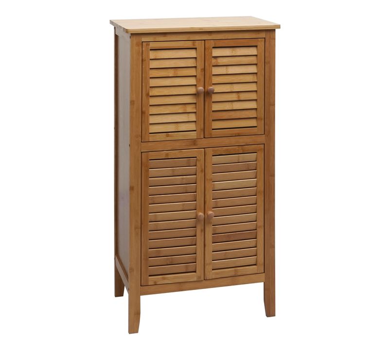 Armoire De Salle De Bain Hwc-b18, Étagère Commode, 4 Portes Bambou 50x30x100 Cm