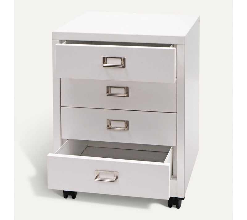 Caisson à Roulettes Hwc-l49 Métal 55x40x41cm 4 Tiroirs Blanc