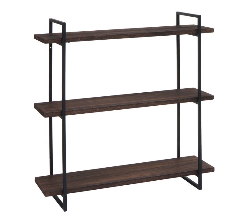 Etagère Murale Hwc-k78 Industrial 60x60x18cm Brun Foncé Métal Noir
