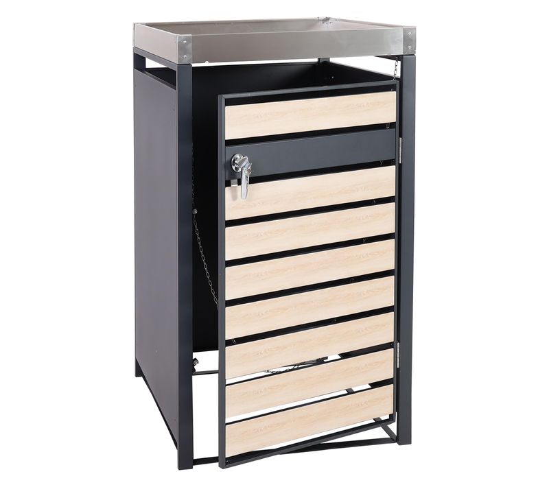 Cache Pour 1 Poubelle Hwc-j81 125x68x80cm Anthracite Hêtre-imitation Bois