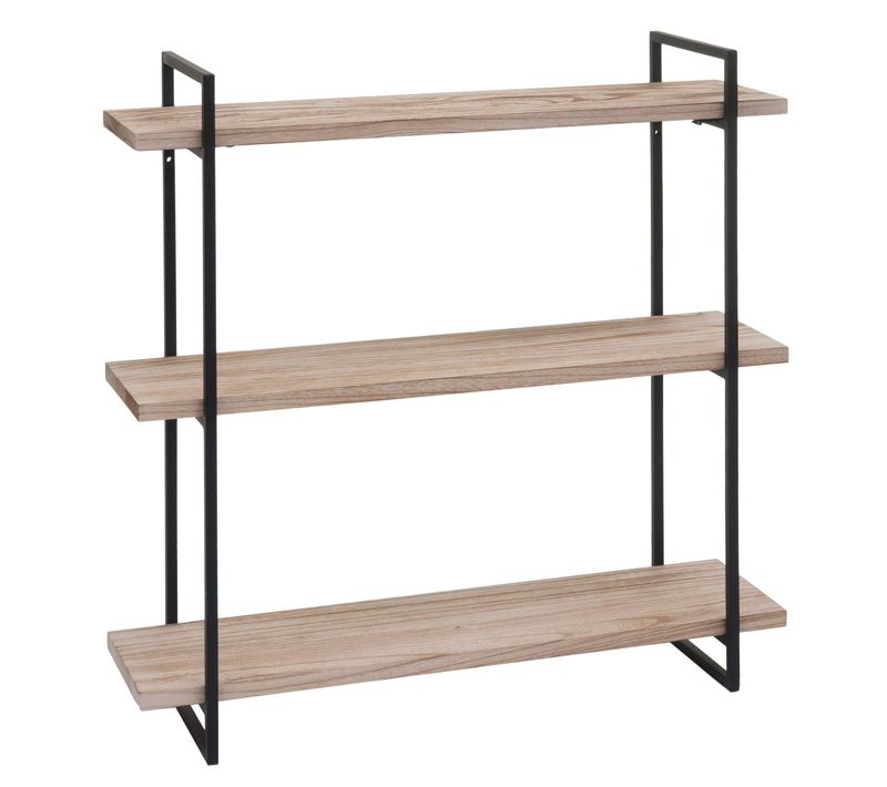 Étagère Murale Hwc-k78 3 Étagères 60x60x18cm ~ Naturel Métal Noir