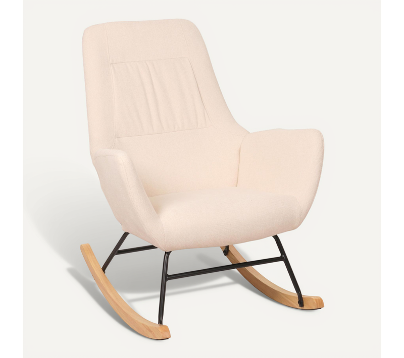 Fauteuil à Bascule Hwc-n13 Bois Massif Métal Tissu/textile 320g/m² Crème