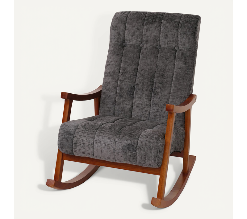 Fauteuil à Bascule Hwc-k10 Chenille (465g/m²) Gris Foncé, Piètement Aspect Noyer