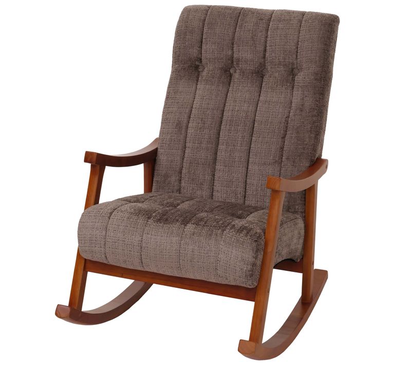 Fauteuil à Bascule Hwc-k10 Chenille (465g/m²) Marron, Piètement Aspect Noyer