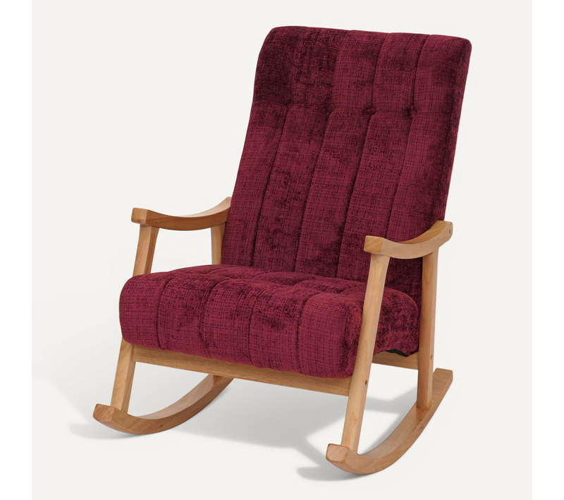 Fauteuil à Bascule Hwc-k10 Chenille (465g/m²) Bordeaux, Piètement Naturel