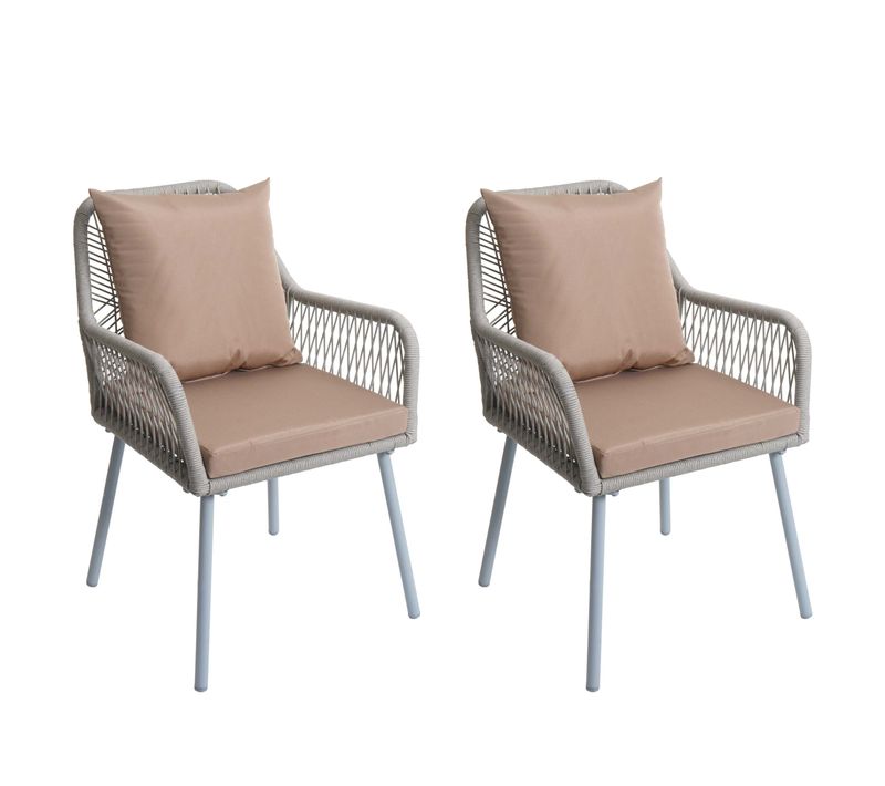 Lot De 2 Chaises De Jardin Hwc-o12 Gris Clair Housse Taupe