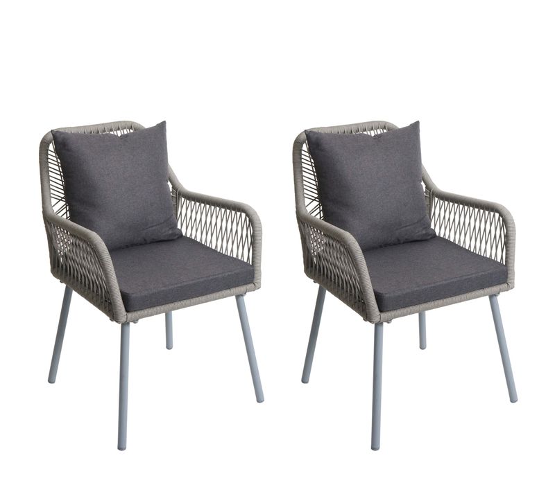 Lot De 2 Chaises De Jardin Hwc-o12 Gris Clair, Tissu Gris Foncé