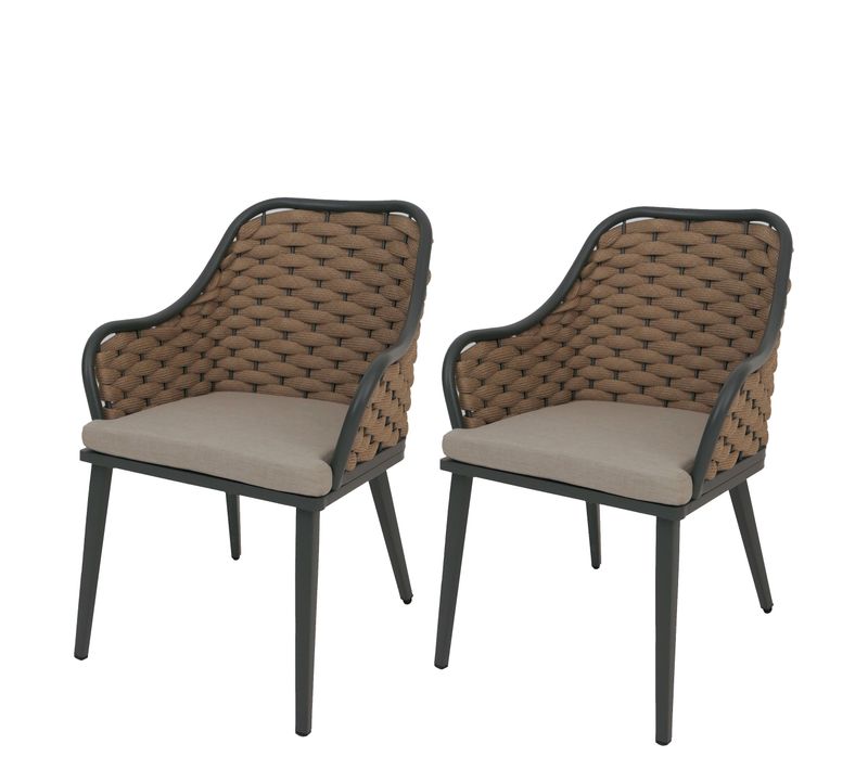 Lot De 2 Chaises De Jardin En Aluminium Hwc-o16 Beige Coussin Marron Clair