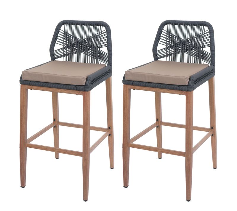 Lot De 2 Tabourets De Bar Rope Hwc-o21 Anthracite, Coussin Taupe