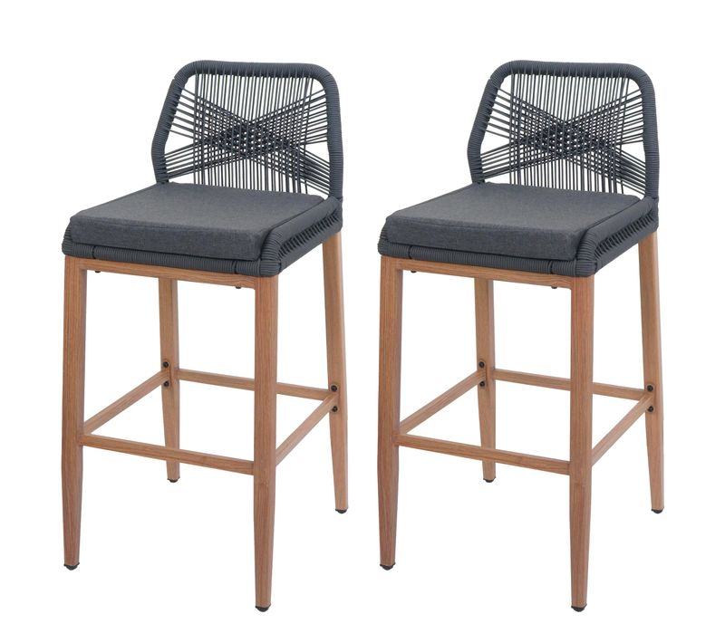 Lot De 2 Tabourets De Bar Rope Hwc-o21 Anthracite, Coussin Gris Foncé