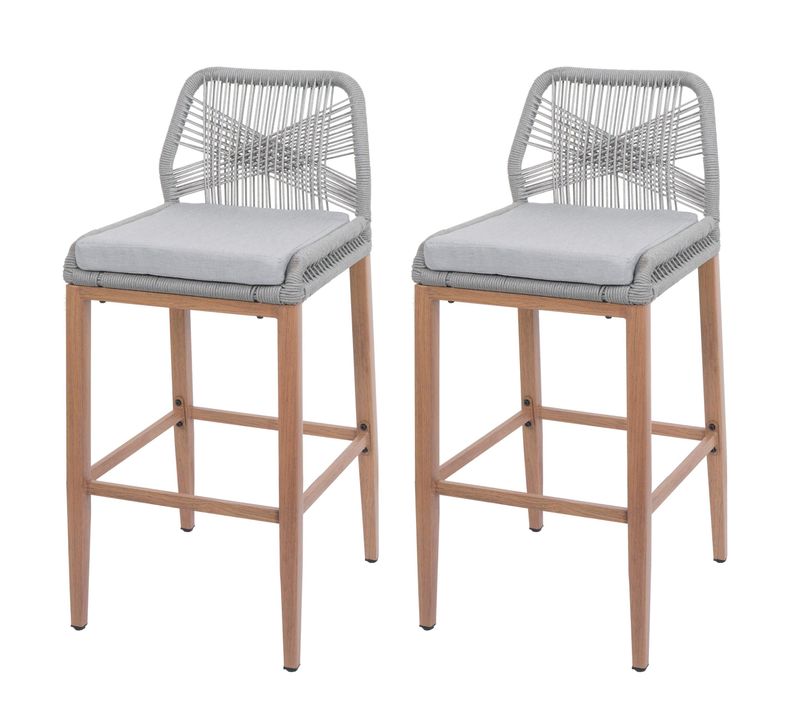 Lot De 2 Tabourets De Bar Rope Hwc-o21 Gris Clair, Coussin Gris Clair