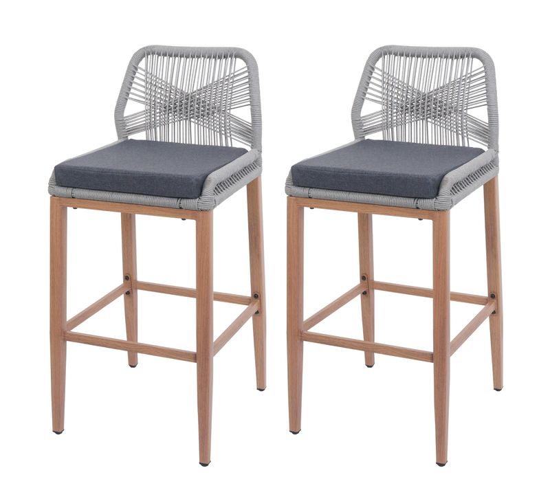 Lot De 2 Tabourets De Bar Rope Hwc-o21 Gris Clair, Coussin Gris Foncé