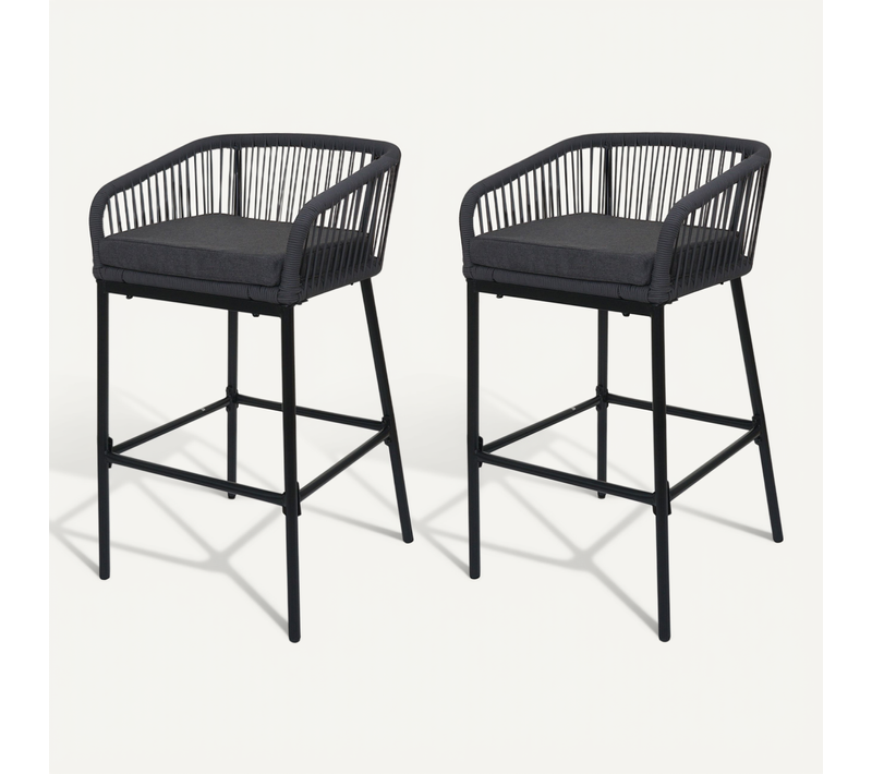Lot De 2 Tabourets De Bar Rope Hwc-o22 Anthracite, Coussin Gris Foncé