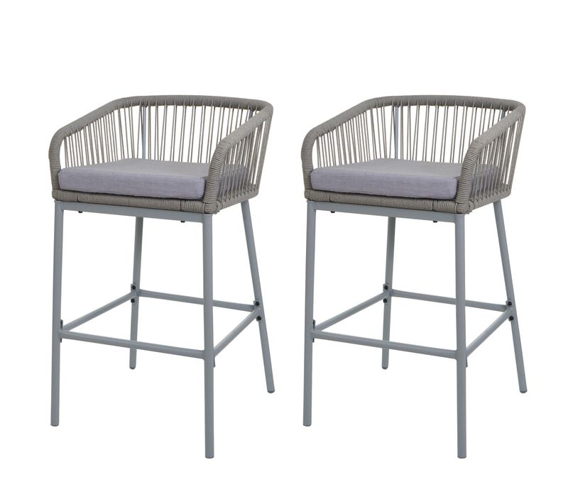 Lot De 2 Tabourets De Bar Rope Hwc-o22 Gris Clair, Coussin Gris Clair