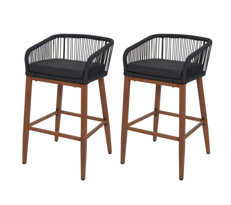 Lot De 2 Tabourets De Bar Rope Hwc-o22 Anthracite, Coussin Gris Foncé