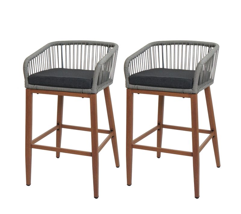 Lot De 2 Tabourets De Bar Rope Hwc-o22 Gris Clair, Coussin Gris Foncé