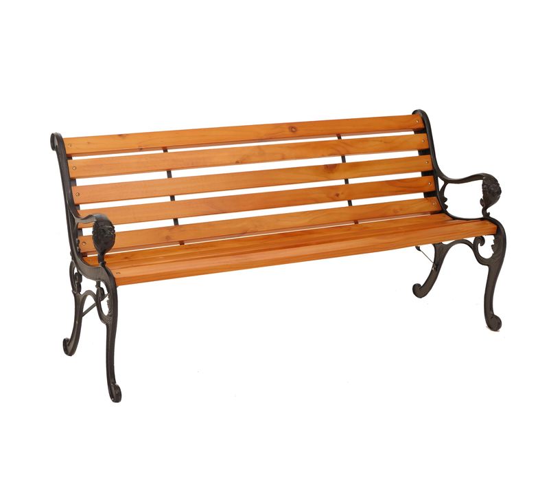 Banc De Jardin Hwc-o25, Banc 3 Places En Bois Et Fonte, 164 Cm Teck