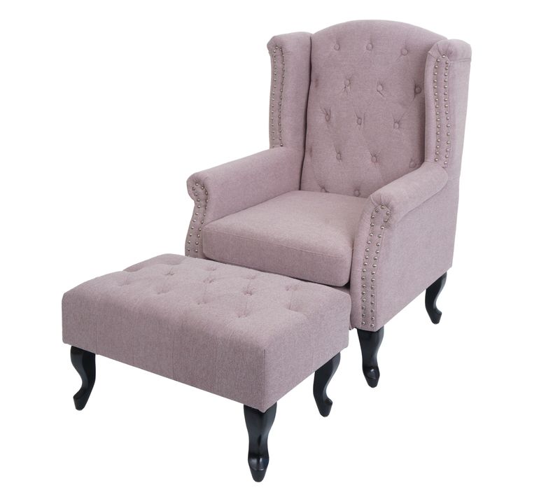 Fauteuil Chesterfield Rose Clair Avec Ottomane