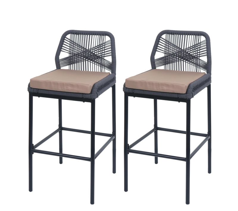 Lot De 2 Tabourets De Bar Rope Hwc-o21 Anthracite, Coussin Taupe