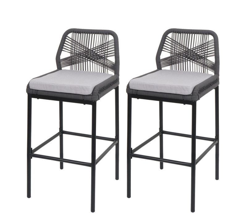 Lot De 2 Tabourets De Bar Rope Hwc-o21 Anthracite, Coussin Gris Clair
