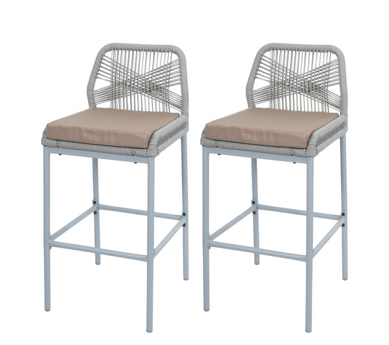 Lot De 2 Tabourets De Bar Rope Hwc-o21 Gris Clair, Coussin Taupe