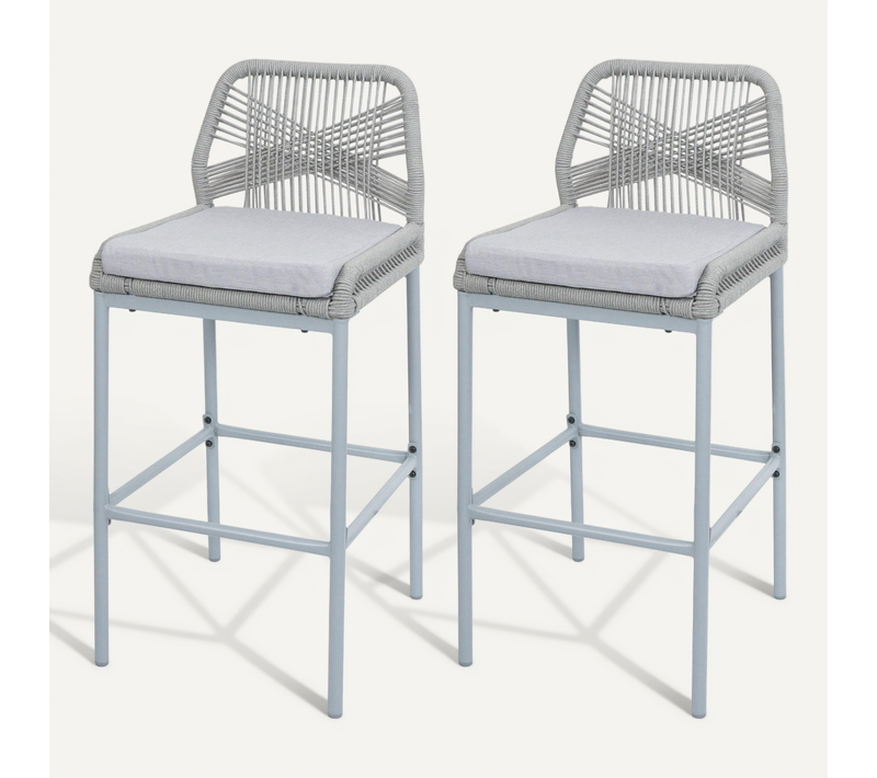Lot De 2 Tabourets De Bar Rope Hwc-o21 Gris Clair, Coussin Gris Clair