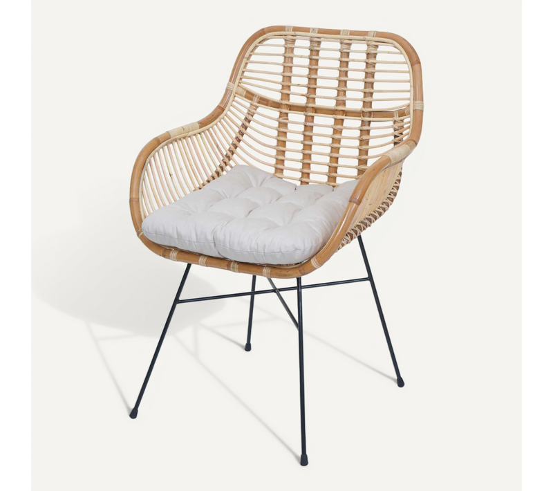Chaise De Salle à Manger Hwc-p17 Kubu Rotin Métal Rembourrage Crème