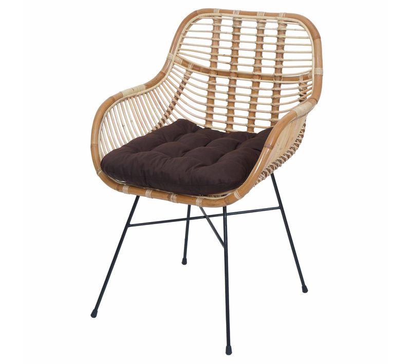 Chaise De Salle à Manger Hwc-p17 Kubu Rotin Métal Rembourrage Marron