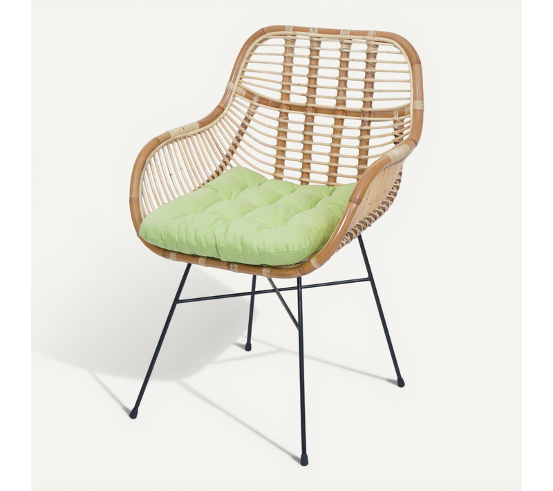 Chaise De Salle à Manger Hwc-p17 Kubu Rotin Métal Rembourrage Vert