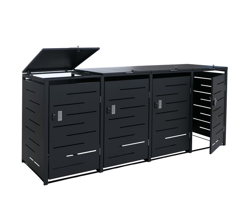 Cache Pour 4 Poubelles Hwc-e83b, 117 X 265 X 80 Cm, Anthracite, Acier 90 Kg