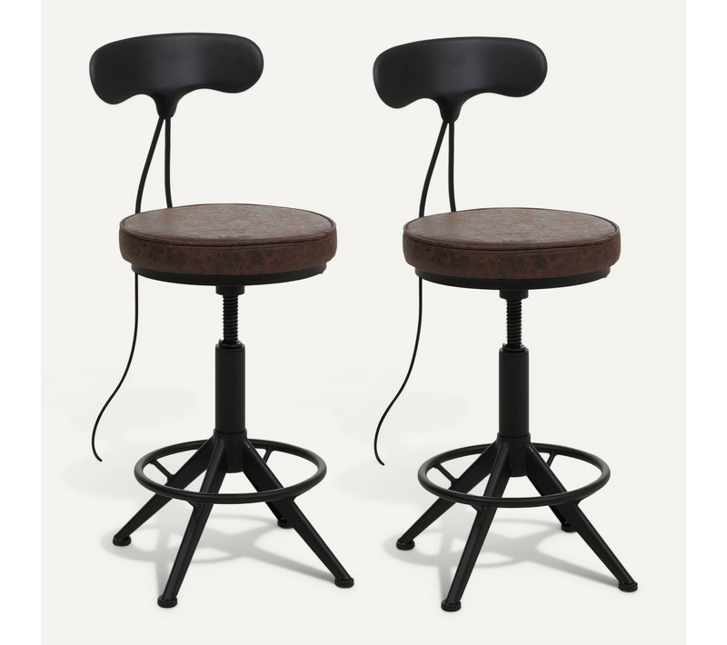 Lot De 2 Tabourets De Bar Hwc-o84 En Simili Et Métal Marron-noir