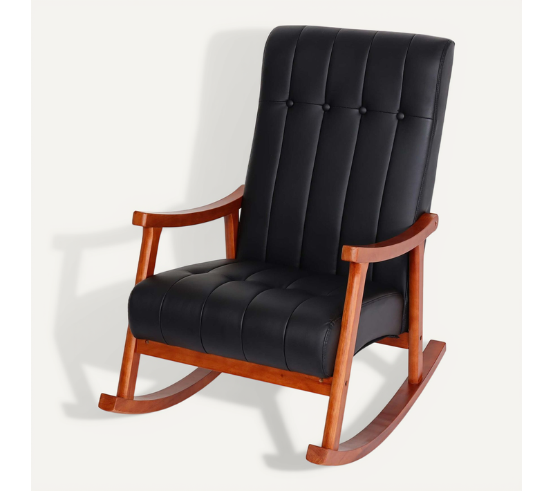 Fauteuil à Bascule Hwc-k10 Simili Noir Piétement Aspect Noyer