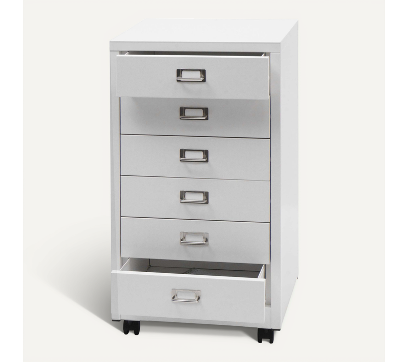 Caisson à Roulettes Hwc-l49 Métal 75x40x41cm 6 Tiroirs Blanc