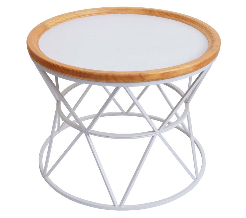 Bout De Canapé Hwc-n32 Structure Métal Bois Ø66cm Blanc