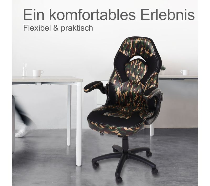 Chaise De Bureau Hwc-k13 Ergonomique Similicuir Camouflage Noir