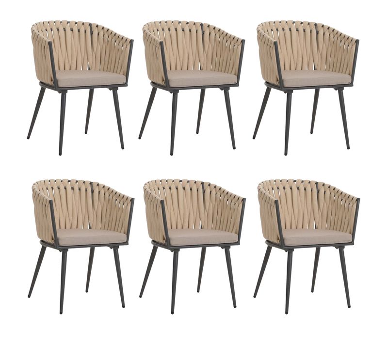 Lot De 6 Chaises De Salle à Manger En Aluminium Hwc-n38 Crème Coussin Marron Clair