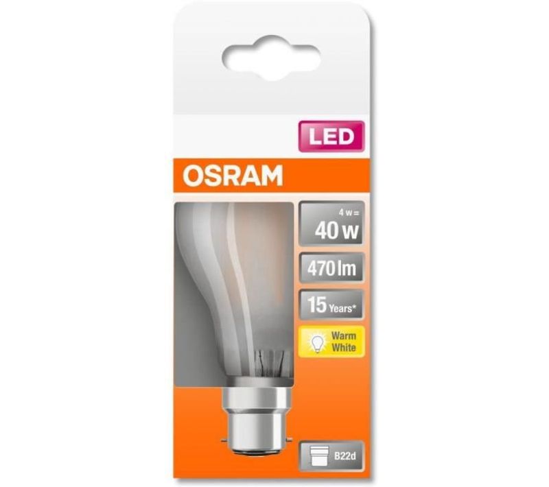 Ampoule LED Standard Verre Dépoli - 4w Équivalent 40w B22 - Blanc Chaud