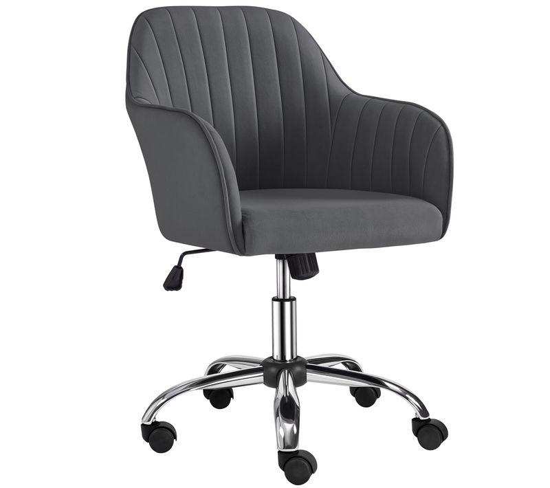 Chaise De Bureau Moderne En Velours Avec Roulettes Et Assise Réglable En Hauteur, Gris Foncé