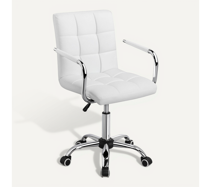 Chaise De Bureau En Simili Cuir Réglable En Hauteur Avec Cadre En Métal Électroplaqué, Blanc
