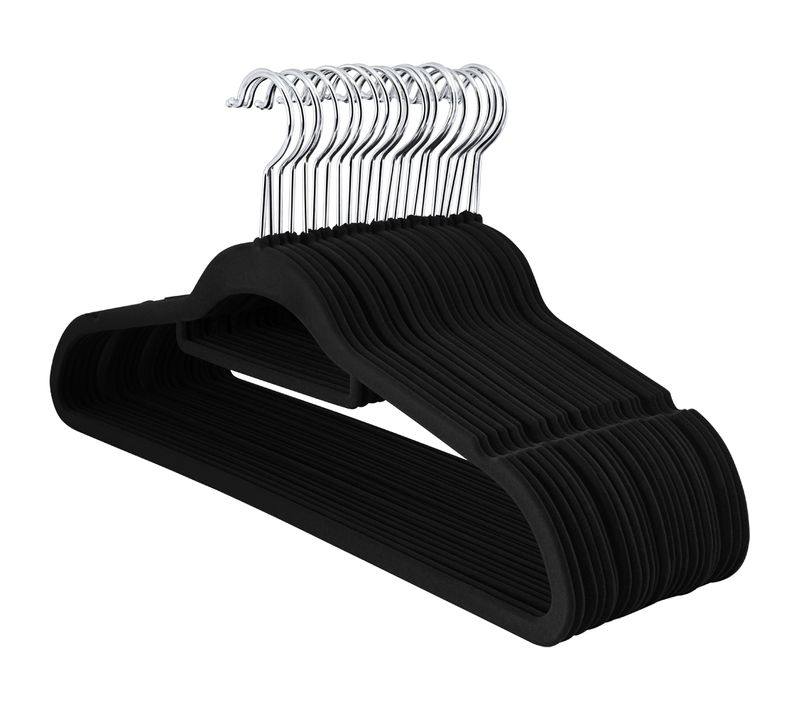 Lot De 100 Cintres En Velours Antidérapant Avec Barre Cravate Foulard Ceinture, Noir