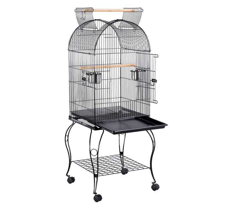 Cage à Oiseaux En Métal à Toit Ouvert Cage à Perroquet Roulante Avec Support, Noir