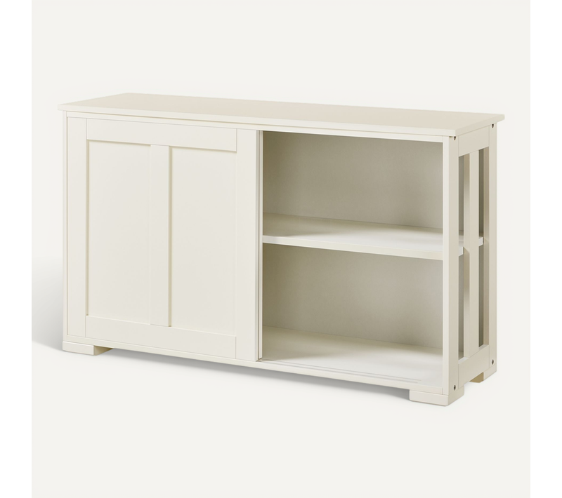 Buffet En Bois Avec 2 Portes Coulissantes Et Étagère Réglable En Hauteur, Blanc Antique
