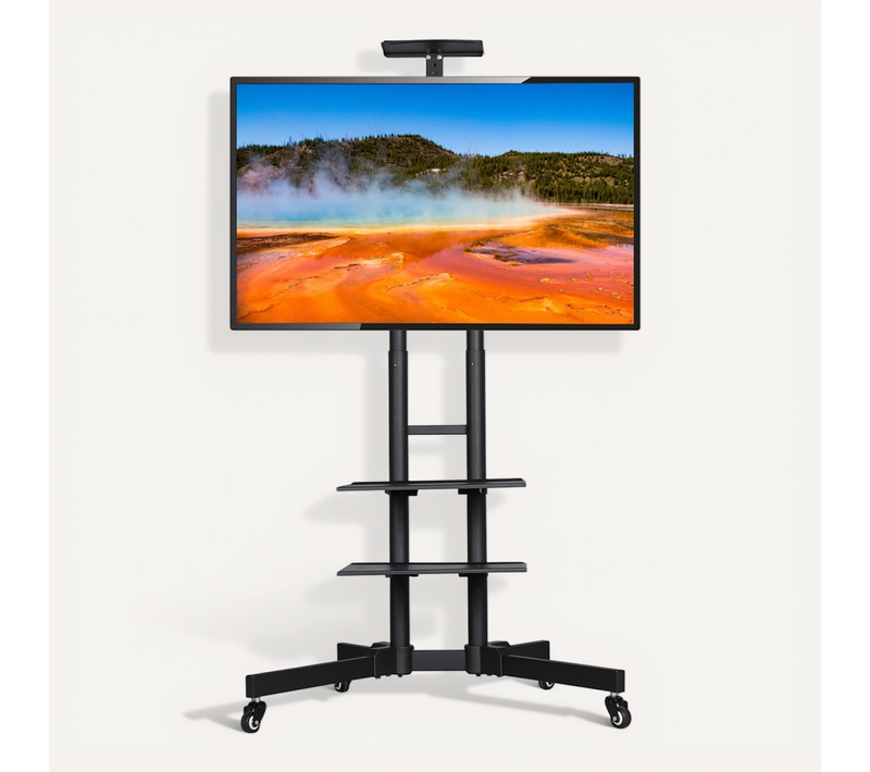 Support TV Sur Pied à Roulettes Avec Freins Système De Gestion Des Câbles 3 Tablettes, Noir